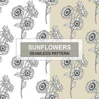 Sunflower Seamless Pattern. Floral Seamless Background. Line Art Flower Seamless Patterns with Greenery. Outline Seamless floral background. Line Drawing Floral Background vector