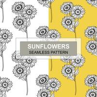 Sunflower Seamless Pattern. Floral Seamless Background. Line Art Flower Seamless Patterns with Greenery. Outline Seamless floral background. Line Drawing Floral Background vector