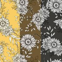 Sunflower Seamless Pattern. Floral Seamless Background. Line Art Flower Seamless Patterns with Greenery. Outline Seamless floral background. Line Drawing Floral Background vector