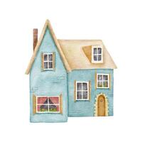Hand drawn watercolor old and cozy house. Cute cottage isolated on white background vector
