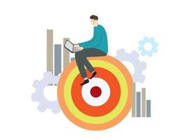 Business man sitting on target and working on laptop vector