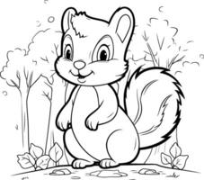 Cute squirrel coloring page for kids of a squirrel. vector