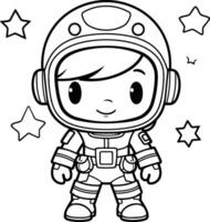 linda astronauta niña en espacio traje con estrellas. vector