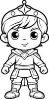 Cute little boy in medieval costume for coloring book vector