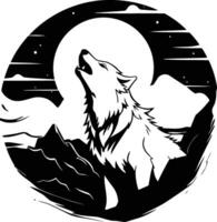 Wolf on the background of the moon and mountains. vector