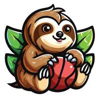 Cute Sloth emblem logo cartoon vector