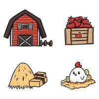 collection of cute kawaii farm illustrations vector