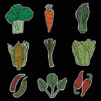 hand drawn vegetable sticker illustration vector