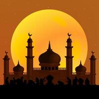 a poster for a mosque with a moon and a moon in the background vector