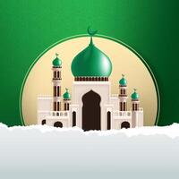 This is a picture of a mosque with a green background and a gold circle in the middle vector