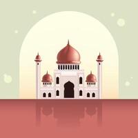 a picture of a mosque with a red background and a reflection of a building in the water vector