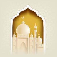 un imagen de un mezquita con un oro antecedentes y un mezquita en el centrar vector