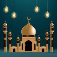 a picture of a mosque with a gold dome and a black background vector