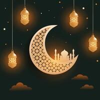 A picture of the moon and the mosque clouds in the sky vector