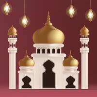 a picture of a mosque with a red background with a gold dome vector