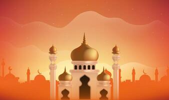 a colorful illustration of a mosque with a city in the background vector