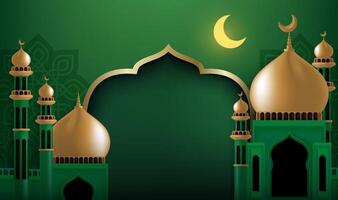 Mosque on a green background with Islamic motifs vector