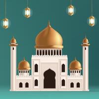 a picture of a mosque with a blue background with a gold dome vector