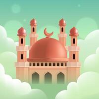 a drawing of a mosque with a red dome and a red dome vector