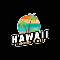 Hawaii logo for a summer vibes with palm tree and coconut drink vector