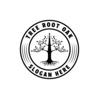 tree root oak logo design circle emblem badge vector