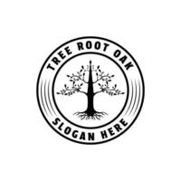 tree root oak logo design circle emblem badge vector