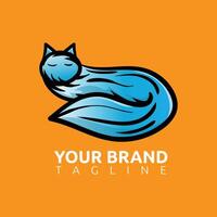 Cat logo brand template illustration on orange background. vector