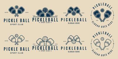 set of pickle ball logo with rackets and ball icon template illustration graphic design vector