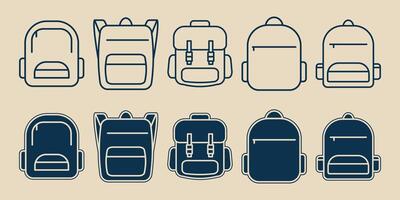 conjunto mochila icono logo minimalista ilustración diseño, colegio bolso logo diseño gráfico modelo vector