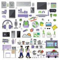 Digital Nomads, Remote Worker Elements Collection set vector