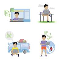 Digital Nomad, Remote worker, Work from Home flat illustration Set. vector