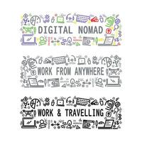 digital nómada, trabajo desde hogar, remoto trabajador texto emblema vector