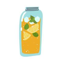 Hand drawn jug of fresh home made lemonade with mint and lemon slice. vector