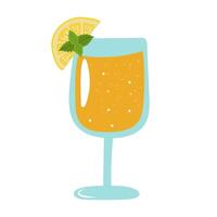 Lemonade in glass with mint and lemon slice. Orange juice hand drawn illustration. Lemonade isolated on transparent background. vector