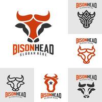 Set of Bison logo template, Creative Bison head logo design concepts vector