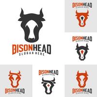Set of Bison logo template, Creative Bison head logo design concepts vector