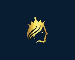 Gold profile girl with crown logo design element template. vector