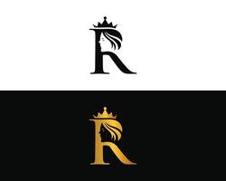 R Initial letter beauty queen with women face logo design icon concept template. vector