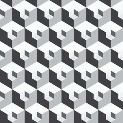 seamless geometric pattern. Monochrome cubes repeatable background. Decorative black and white 3d texture