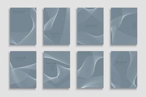 Collection of blue elegant abstract striped covers, templates, backgrounds, placards, brochures, banners, flyers and etc. Stylish minimalistic posters - digital design. Curve white lines print vector