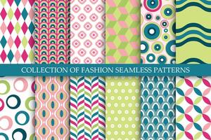 Collection of seamless colorful patterns. Trendy fashion bright backgrounds. Abstract unusual creative prints vector