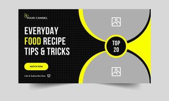 Delicious food recipe techniques cover banner design, tasty food menu review tips and tricks thumbnail banner design, editable eps 10 file format vector