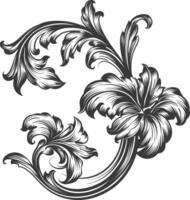 Silhouette Baroque ornament with filigree floral element black color only vector