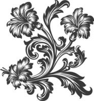 Silhouette Baroque ornament with filigree floral element black color only vector