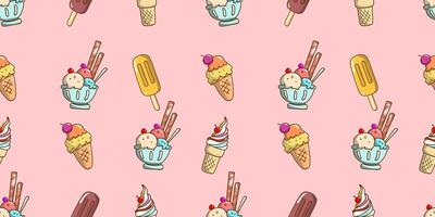 Cute seamless pattern drawn with various kinds of ice cream. Can be used for wrapping paper, gift wrapping, textiles, etc. vector