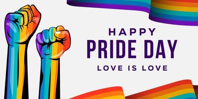 happy pride day horizontal banner with rainbow color hands vector