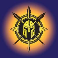 A Dynamic Logo Illustration of a Warrior Wielding Dual Swords with Unyielding Skill and Ferocity vector