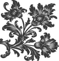 silueta barroco ornamento con filigrana floral elemento negro color solamente vector