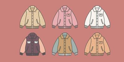 A set of stylish jackets with a collar. Isolated background. vector