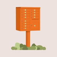 Illustration of an apartment building mailbox standing on a piece of green grass. vector